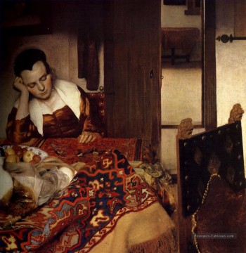 Une demoiselle endormie baroque Johannes Vermeer Peinture à l'huile